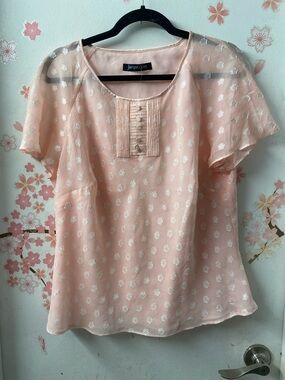 Jacques Vert Pale Pink Sheer Short Sleeve Blouse with Metallic Dots